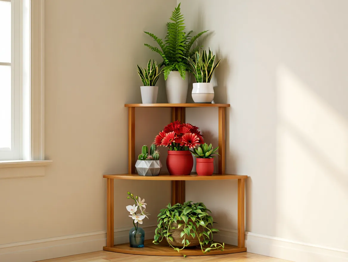 floral corner design showing plants arranged in a corner space